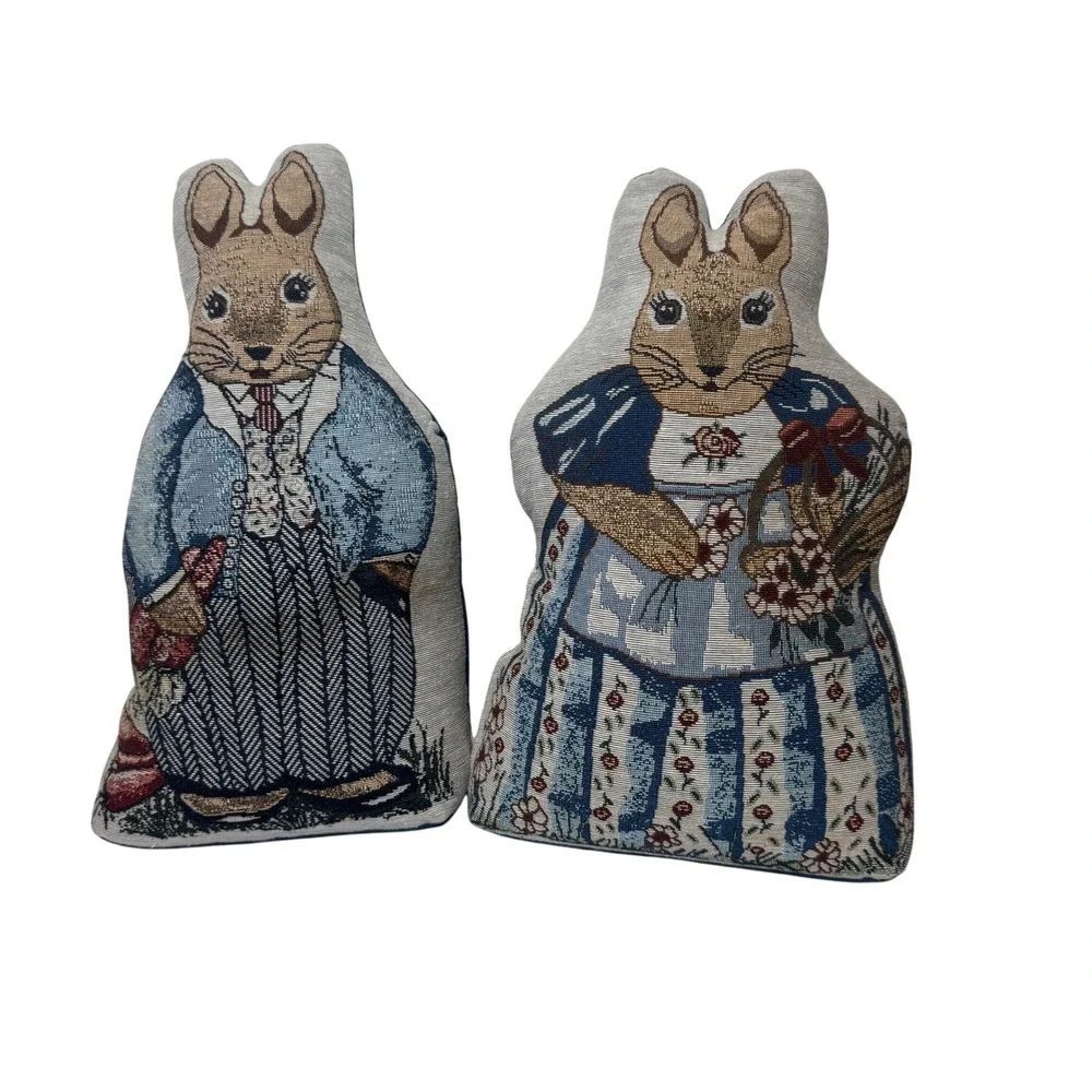 Vintage Beatrix Potter Peter Rabbit & Mrs. Rabbit-Bunny Doorstop Nursery Pair
